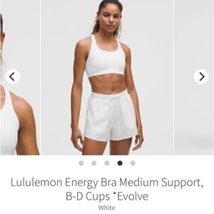 NEW with tags! Lululemon Energy Bra Medium Support, B-D Cups Evolve White SZ XL